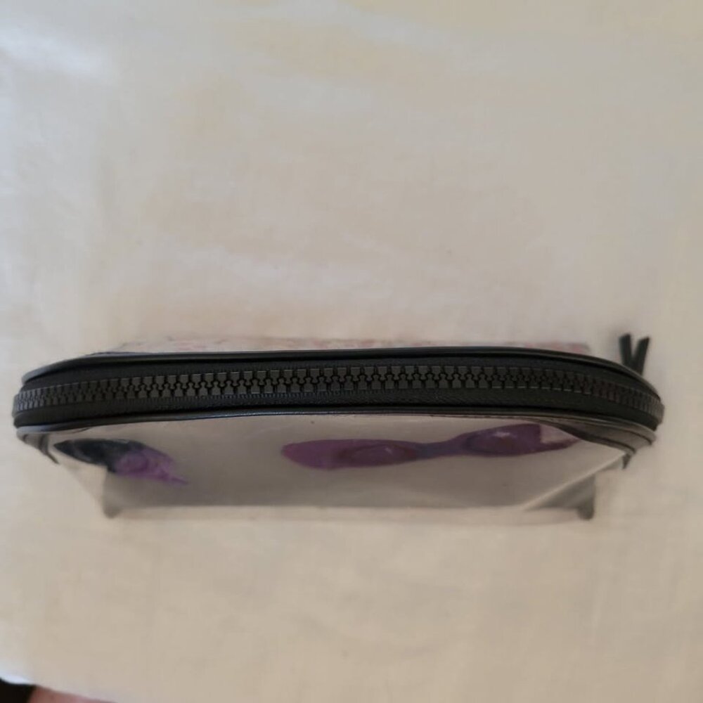 Victoria's Secret Cosmetic Bag Makeup Clear zippered w/sequins Logo black trim - Picture 3 of 7